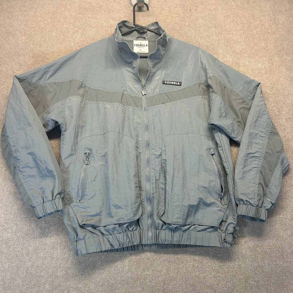 YoungLA Track Jacket Men's Small Full Zip Mock Gray Windbreaker Running